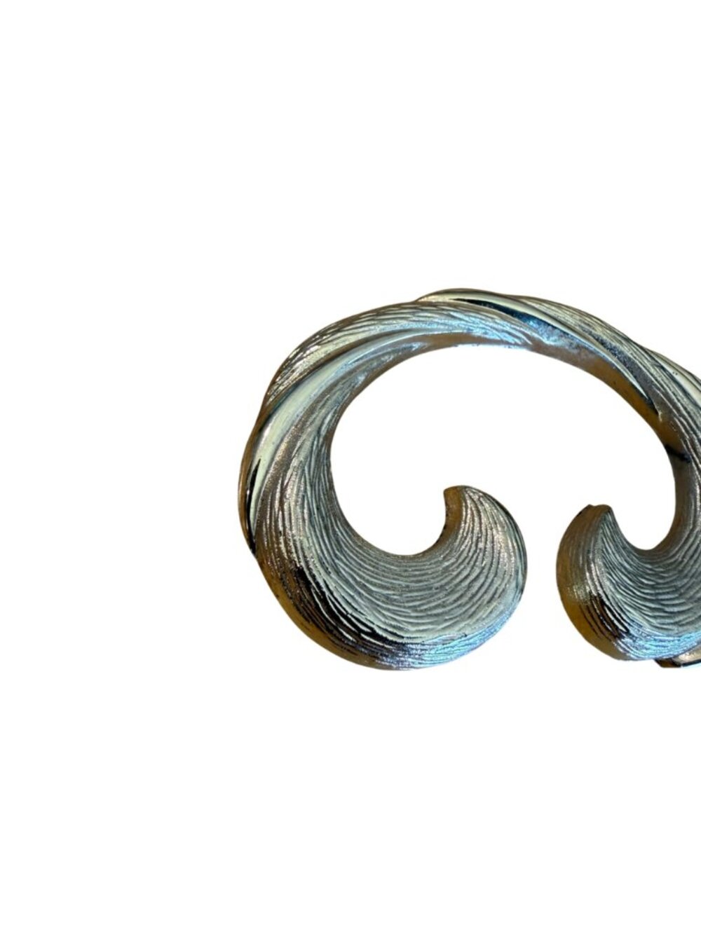 Curled Wave Swirl Scarf Slide Clip Gold Tone VTG 1980s Textured Metal Retro - Picture 3 of 6